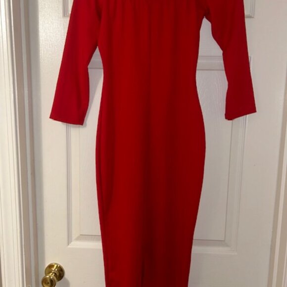 Red Off the Shoulder Dress - Picture 2 of 4